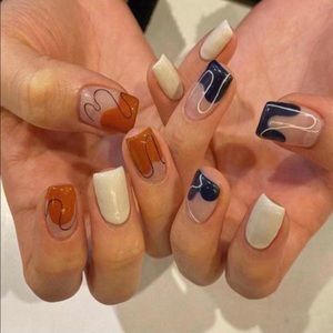 Medium square orange and blue press on nails